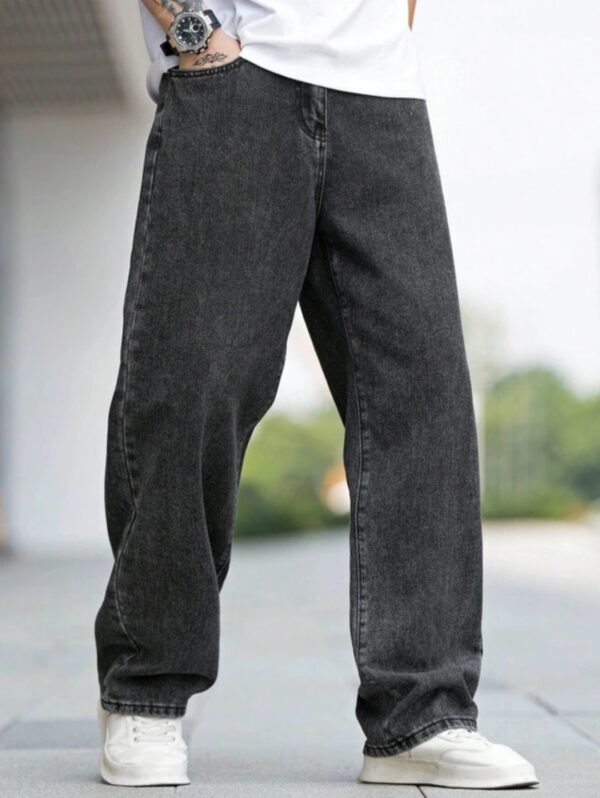 Men's Urban Acid-Wash Charcoal Grey Loose Fit Baggy Jeans