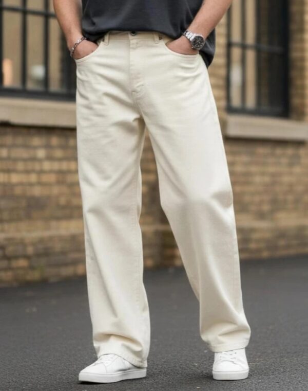 Men's Premium Off-White Wide Leg Relaxed Fit Denim Jeans